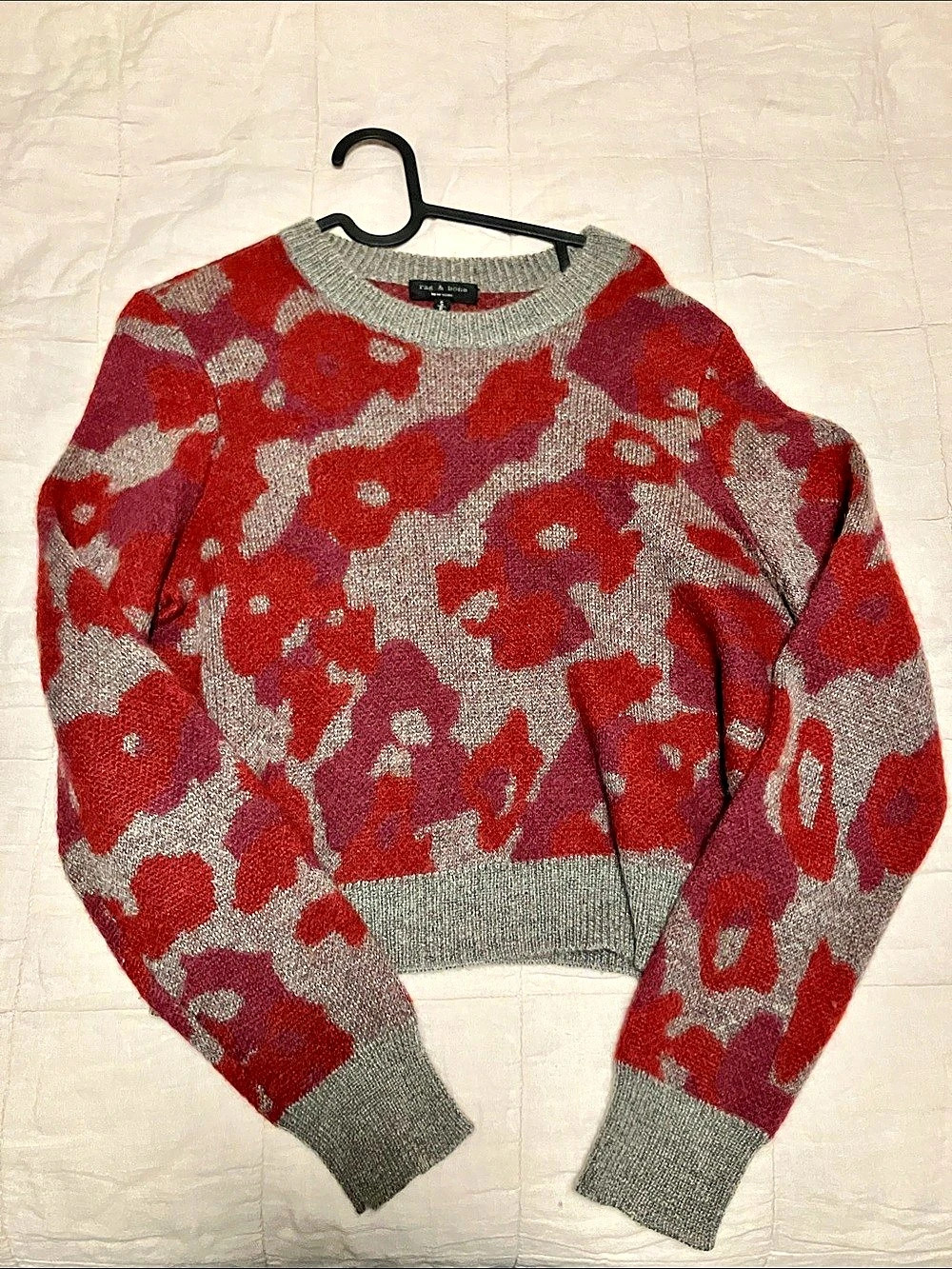 rag & bone Leopard Crew Abstract Crew Neck Sweater Red & Gray Small